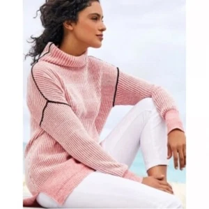Soft Surroundings Selene Trichterkragen Kontrast Ripp Pullover rosa/weiß Gr. XL - Bild 1 von 8