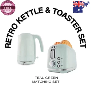 NEW 2 SLICE TOASTER & 1.7L KETTLE RETRO KITCHEN COMBO MATCHING SET - TEAL GREEN - Picture 1 of 15