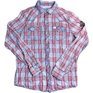 Buffalo David Bitton Pearl Snap Long Sleeve Shirt Men Tag Small Blue Red Western - Picture 1 of 10