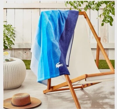 NWT Authentic Oversized 100% Cotton Lacoste Beach Towel Waterfall Blue 36”x72” - Image 1 of 4
