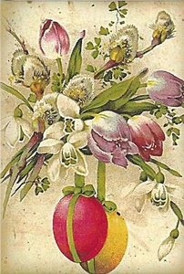 Vintage Easter Postcard RETRO Spring Flowers Colored Eggs NEW REPRINT - Picture 1 of 2