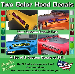 Two Custom Text and Color Decals Fits the Jeep Gladiator & Wrangler Hoods TC-01 - Bild 1 von 3