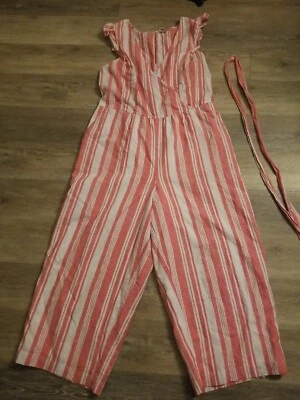 MACACÃO VINTAGE ROSA VELHO AZUL MARINHO COM CINTO TAMANHO L SEM MANGAS ALGODÃO FORRADO DE LINHO - Imagem 1 de 4