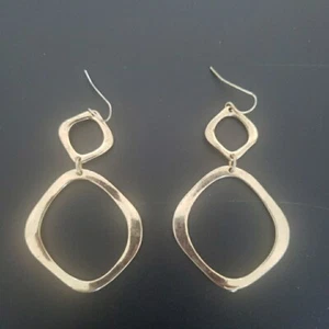 Gorgeous Modern Earrings Gold Tone Dangle Abstract Doubled - Picture 1 of 4