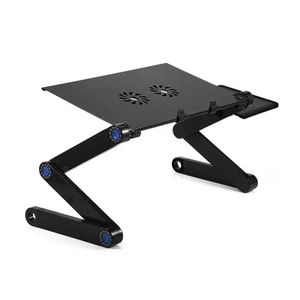 360° Adjustable Foldable Laptop Stand w/Cooling Fans & Mouse Board - Black - Afbeelding 1 van 21