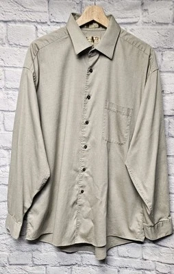CROFT & BARROW MEN 17 34/35 CREPE LONG SLEEVE TAUPE GRAY BUTTON DOWN DRESS SHIRT - Image 1 of 4