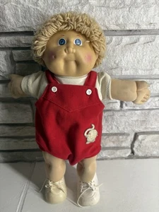 VINTAGE 80s CABBAGE PATCH DOLL Red Romper w/Duck Character Blonde Hair Blue Eyes - Picture 1 of 9
