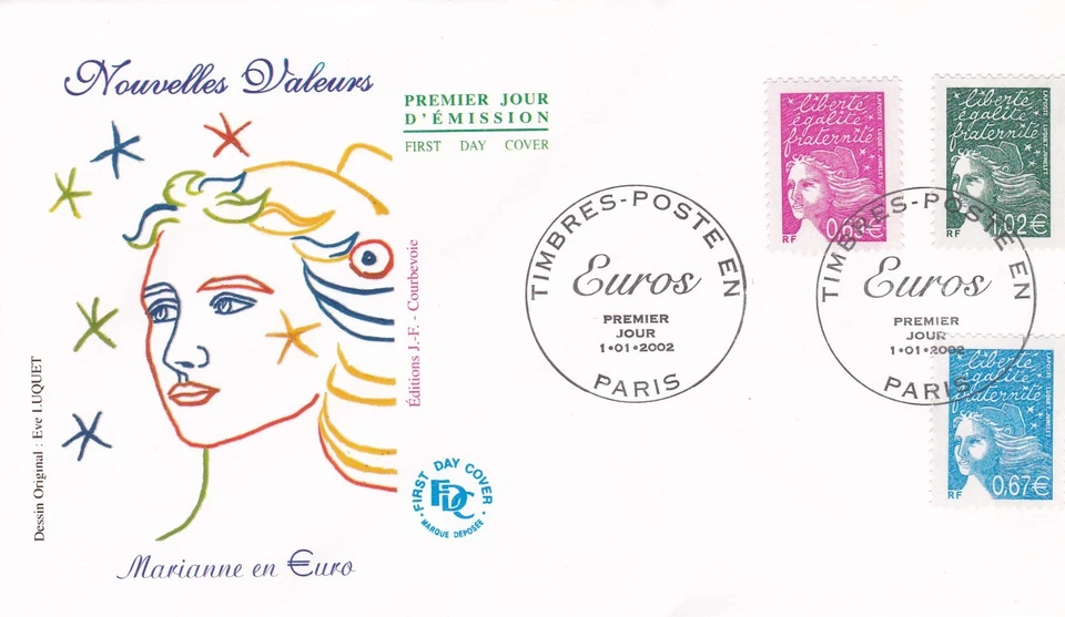 France 2002 FDC Marianne Of 14 July yt 3453,3454 And 3456 - Image 1 of 1