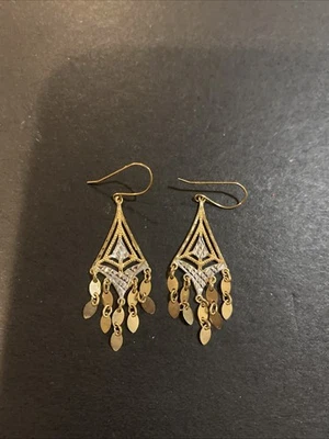 10k Yellow White Gold Diamonds Cut Dangle Earrings - Image 1 of 4