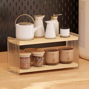 Coffee Station Organizer 2 Tier Acrylic Home Storage Mugs Hooks for Kitchen C... - Picture 1 of 6