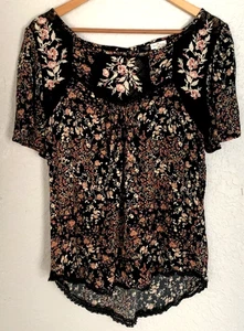 Mason & Belle Bluse Stitch Fix Gr. M schwarz Blumen Top Spitze bestickt - Bild 1 von 10