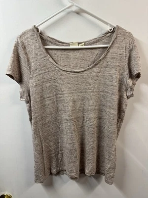 Lucy & Laurel Tan 100% Linen Tee Casual Beach Hipster Large - Image 1 of 4