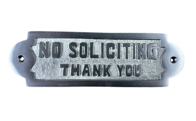 Akatva “No Soliciting” Door Plaque Sign Handmade Satin Nickel Finish New - Image 1 of 4