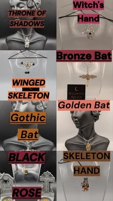 Colgantes de arte gótico - Mano de bruja • Murciélago dorado • Trono de sombras • Esqueleto - Imagen 1 de 4