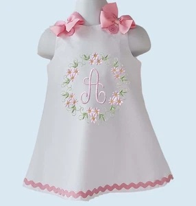 Monogram jumper dress Birthday girl personalized dress Girls dress White name dr - Picture 1 of 3
