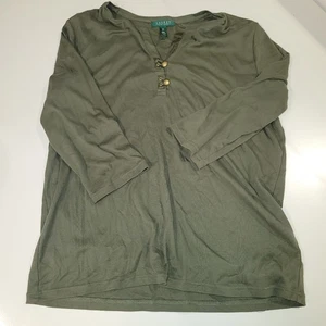 Lauren Ralph Lauren Top Damen 2X Plus Grün Tunika Bauern Boho 3/4 Arm - Bild 1 von 4