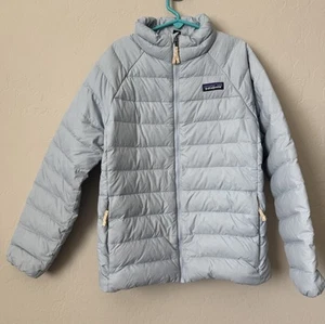 Girl Patagonia Shells Winter Puffer Jacket Baby Blue Goose Down Puffer M 10 - Picture 1 of 6