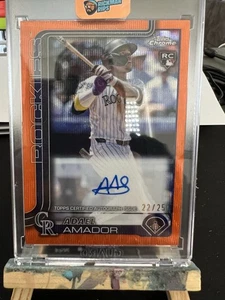 2025 Topps Chrome Baseball Adael Amador Rookie Orange Refractor Auto /25 Rockies - Bild 1 von 3