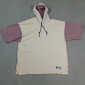 Vintage Russell Shirt Mens Extra Large Cream Purple Hooded Short Sleeve 80s 90s - Picture 1 of 22