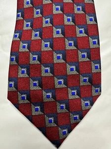 Antonia Collection Neck Tie 100% Silk Red Blue Squares 57” X 3.75” - Bild 1 von 8