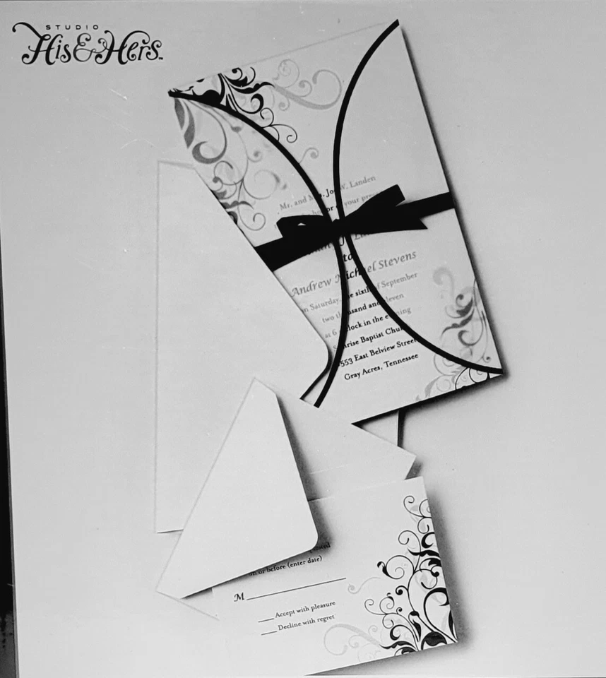  Chaqueta de vitela negra remolino 50 piezas de invitaciones de boda.  Foto 1 de 4