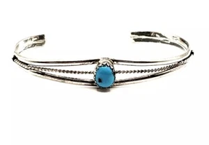 Turquoise and Sterling Silver Native American Southwestern Cuff Bracelet - Picture 1 of 3