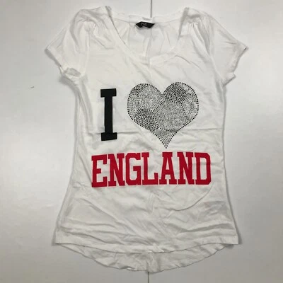 F&F Camiseta 6 Blanco Mujer Manga Corta Cuello Redondo Inglaterra Fútbol Algodón - Imagen 1 de 4