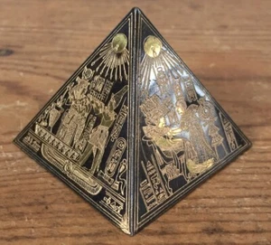 Vintage Antique Solid Bronze Brass Metal Egyptian Hieroglyphs Small Pyramid 2" - Picture 1 of 7