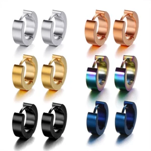 Men Titanium Steel Ear Clip Earrings Piercing Ear Studs Hoop Earrings Jewelry 🎀 - Picture 1 of 27