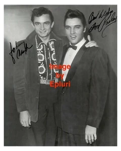 Johnny Cash & Elvis Presley 1956 autografiado en blanco y negro reimpresión 8" x 10"  - Imagen 1 de 1