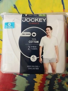 NWT Jockey Mens Tall Classic V-Neck 2 Pack size 3XL T Shirts Cotton white big - Picture 1 of 5