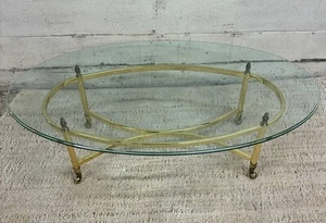 Vintage Mid Century Labarge Style Brass and Glass Oval Coffee Table - Picture 1 of 16