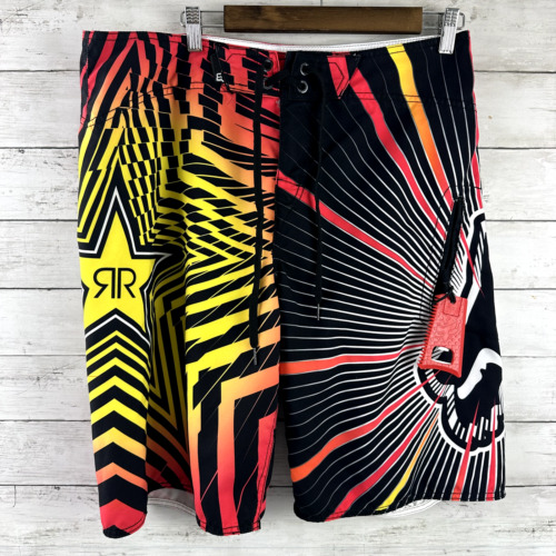 Rockstar Energy Fox Board Shorts Mens 36 Red Yellow Swimming Summer ...