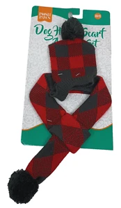 Dog Pet Pom Pom Hat and Scarf Red Black Plaid Pattern Size XS/S New - Picture 1 of 6