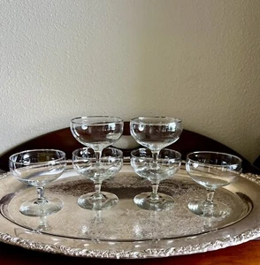 Vintage Champagne Coupes Low Cocktail Glasses Silver Rim Stemware Barware Set~6 - Picture 1 of 8