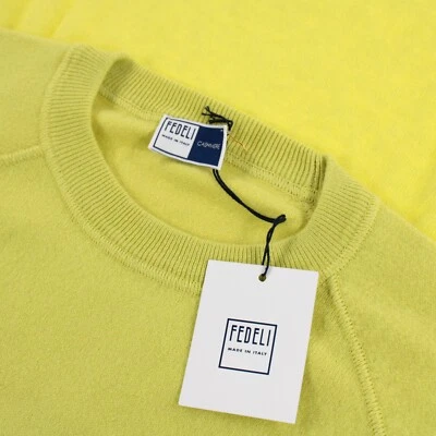 Suéter Fedeli Nuevo con Etiquetas 100% Cachemira Cuello Redondo Talla 3XL Verde Amarillo Claro Sólido Foto 1 de 4