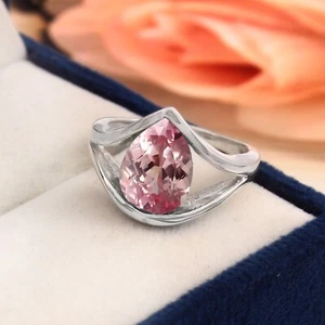 Anillo fino Padparadscha zafiro corte pera plata 925 hecho a mano aniversario 11x9 mm - Imagen 1 de 5