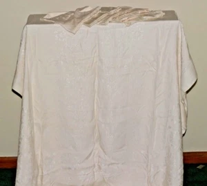 Vintage Woven Tablecloth Napkin Linen Set Floral Pattern Cream Color - Picture 1 of 8