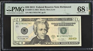 2013 $20 Federal Reserve Note Fr-2097-E Richmond PMG68 Superb Gem EPQ - Picture 1 of 2