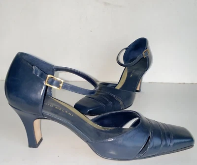 Zapatos de salón Antonio Melani de cuero azul marino correa delgada al tobillo para mujer talla 9 M Foto 1 de 4