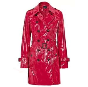 Damen PVC Leder Trench Vinyl glänzend leichter Regenmantel stilvoll Trenchcoat - Bild 1 von 3