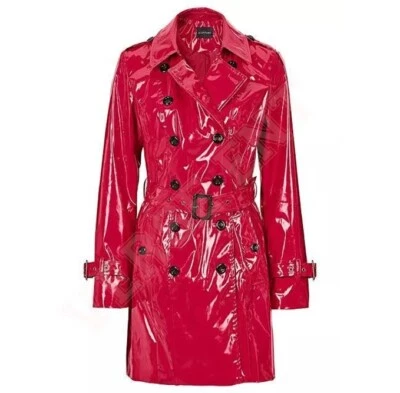Women PVC Leather Trench Vinyl Shiny Light Weighted Raincoat Stylish Trench Coat - Image 1 of 3