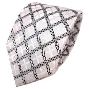 TigerTie Designer Seidenkrawatte weiß silber schwarz kariert - Krawatte Seide - Bild 1 von 1