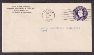 1947 cover Symons Brothers & Co Jackson Michigan to Hayes Industries Restaurant - Picture 1 of 1