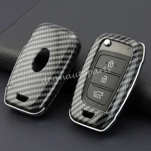 Carbon Fiber Flip Key Case Cover For Hyundai Tucson Venue Sonata Elantra SE i30 - Picture 1 of 9