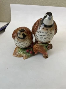 Fitz and Flyod Quail Ceramic Birds Hand Painted Salt and Pepper Shakers On Stand - Picture 1 of 3