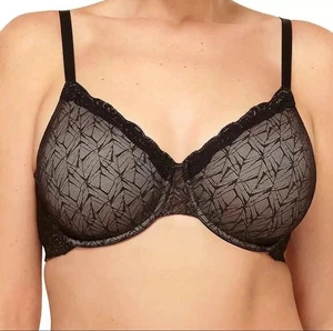 NWT WACOAL 855295 "Vivid Encounter" Full Figure Lace Bra w / J-Hook Black, 42DDD - Picture 1 of 5