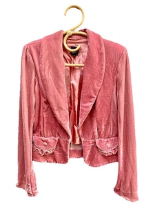 LILI vintage inspired jacket size 12 dusty pink velvet pocket polyester elastane - Picture 1 of 12