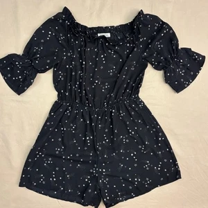 Pantalones Cortos Monteau Para Mujer Blanco y Negro Fuera del Hombro Estrellas Mameluco Talla XL - Imagen 1 de 7