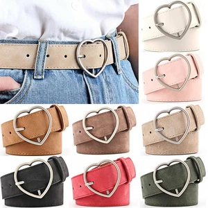 Womens Love Heart Leather Buckle Belt Dress Jeans Girls Elastic Waist Waistband - Picture 1 of 16